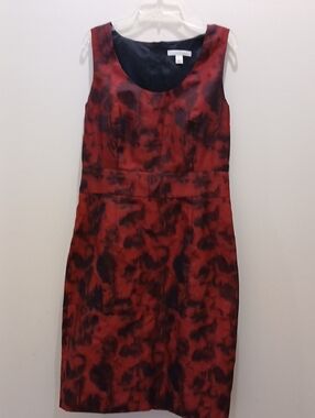 Banana Republic Red and Black Patterned Midi Dress Size 8